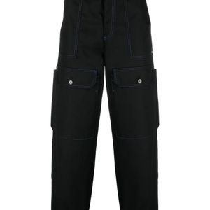 MSGM Black Contrasting-Stitch Logo-Patch Trousers for men
