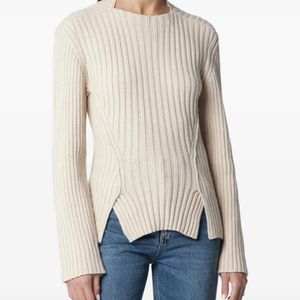 Victoria Beckham Blue Ribbed Side-Slit Sweater