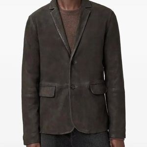 AllSaints Black Monet Waxed Suede Blazer for men