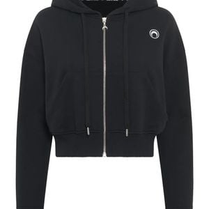 MARINE SERRE Black Moon Logo Fleece Cropped Zipped Hoodie