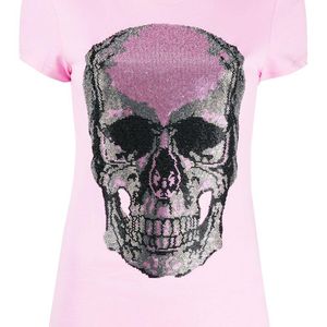 Camiseta con logo de calavera en strass Philipp Plein de color Rosa