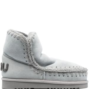 Mou Grey Whipstitch-Trim Detail Boots