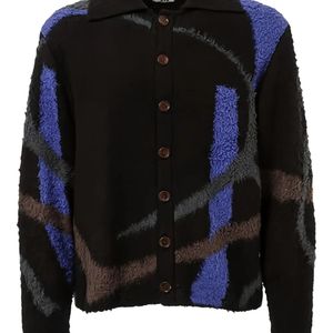 KHOKI Black Buttoned Patterned Cardigan for men