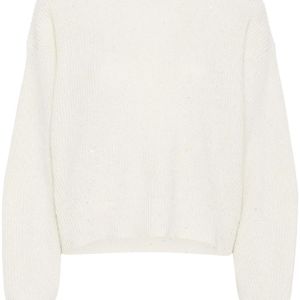 Brunello Cucinelli White Sequin-Embellished Knitted Jumper