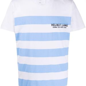 メンズ Helmut Lang ストライプ ロゴ Tシャツ ホワイト