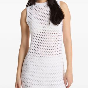 Michael Kors White Open-Knit Stretch-Cotton Tank Dress
