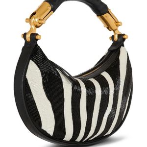 Balmain Black Zebra-Striped Beaded Shoulder Bag
