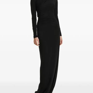2310 STUDIO Black Long-Sleeves Ruched Maxi Dress