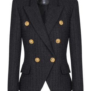 Balmain Black Blazer En Tweed À Six Boutons