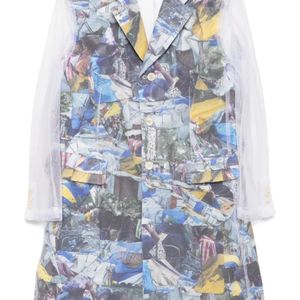 Comme des Garçons Blue Graphic-Print Coat