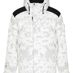 EA7 White Camouflage-Print Hooded Down Jacket for men