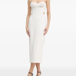 Bardot White Cut-Out Corset Midi-Length Dress