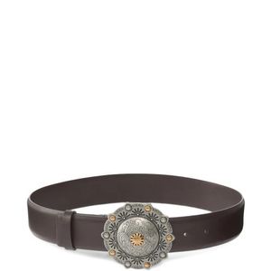 Pinko Grey Leather Belt With Jewel Medallion, 4Cm