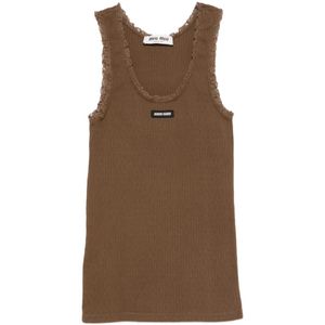 Miu Miu Brown Logo-Detail Cotton Tank Top