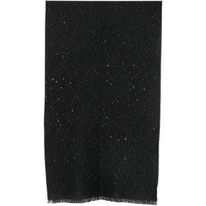 D'Aniello Black Sequin-Embellished Frayed Scarf