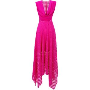 Gemy Maalouf Pink Crochet Lace Midi Dress
