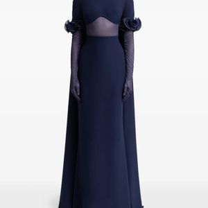 Gemy Maalouf Blue Semi Sheer-Panel Gown