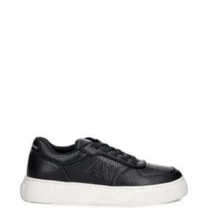 ARMANI EXCHANGE Black Logo-Patch Pebbled Sneakers for men
