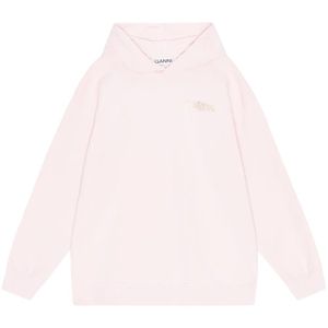 Ganni Pink Logo-Print Cotton Hoodie