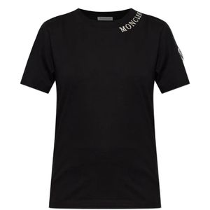Moncler Black T-Shirt À Logo Brodé