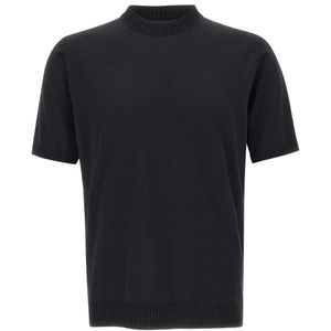 FILIPPO DE LAURENTIIS Black Ribbed Crewneck Short-Sleeves Sweater for men