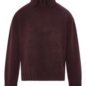 Yves Salomon Red Cashmere Collar Sweater