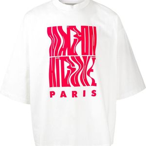 メンズ Maison Kitsuné ホワイト オーバーサイズ Wavy ロゴ T シャツ