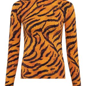 MARINE SERRE Orange Tiger-Print Turtleneck Top