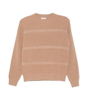 Peserico Natural Ribbed-Knit Striped Sweater