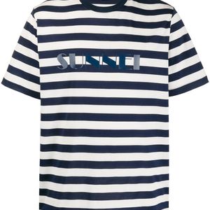 メンズ Sunnei ストライプ ロゴ Tシャツ ブルー