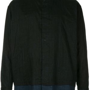 メンズ Issey Miyake パネル ノーカラーシャツ ブラック