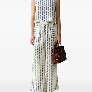 Benetton White Pantalon Palazzo Ample À Rayures