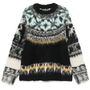 Sacai Black Pattern Intarsia-Knit Hoodie for men