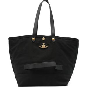 Vivienne Westwood Black Logo Orb-Embellished Tote Bag