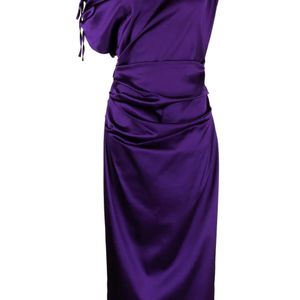 Talbot Runhof Purple Gathered Satin Minidress