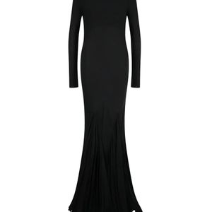 Khaite Black Pleated Open-Back Silk Dress