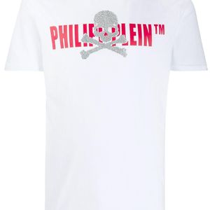 メンズ Philipp Plein ラインストーンスカル Tシャツ ホワイト