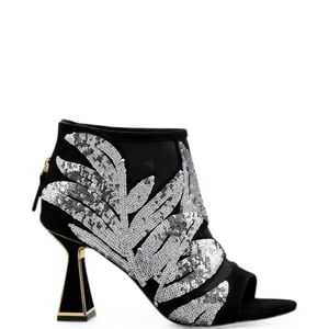 Kat Maconie Black Sequin-Embellished Peep-Toe Sandals