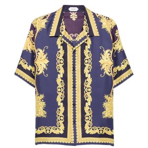 Versace Blue Barocco-Print Short-Sleeve Shirt for men