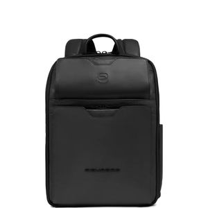 Piquadro Black Leather Laptop Backpack for men