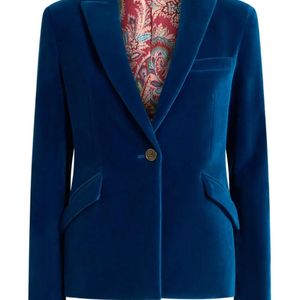 Etro Blue Single-Breasted Velvet Blazer