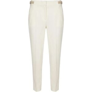 Max Mara White Buckled-Waist Wool Trousers