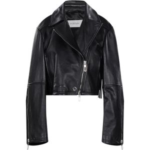 Sportmax Black Fringe-Detail Biker Leather Jacket