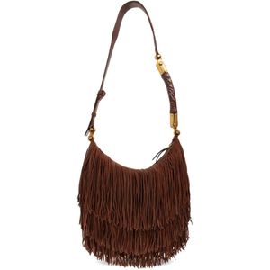 Balmain Grand Sac Ébène En Daim À Franges