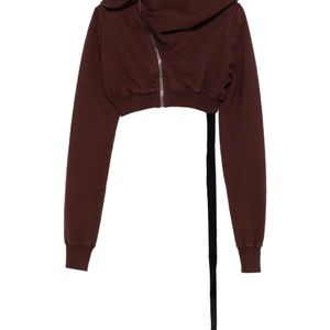 Rick Owens Brown Cowl-Neck Zip-Front Cropped Sweatshirt