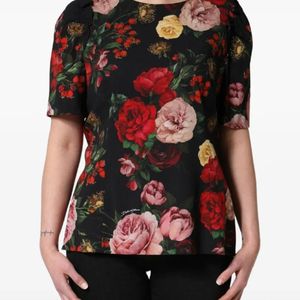 Dolce & Gabbana Black Floral-Print Frill-Detail Blouse