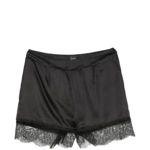 Carine Gilson Black Lace-Trim Satin Shorts