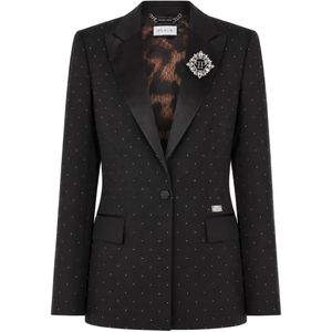Philipp Plein Black Boyfriend-Dit Blazer Crystal Strass