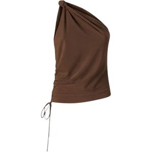 Pinko Brown Knotted-Shoulder Draped Top