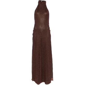 Oseree Brown Ring Turtleneck Maxi Dress
